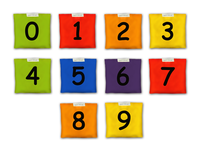 Woreczki gimnastyczne Akson Cyferki  ZESTAW  6 KOLORÓW