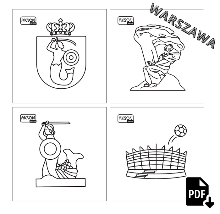 Karty do zabaw WARSZAWA zestaw 15 szt. do wydruku PDF