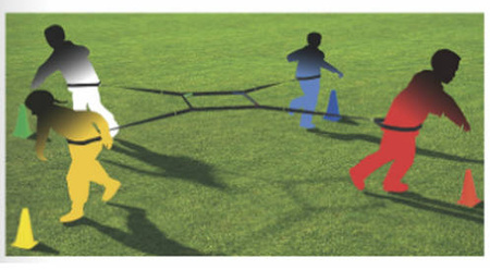 Gra integracyjna Przeciąganie Liny 4-Way + pachołki ZESTAW